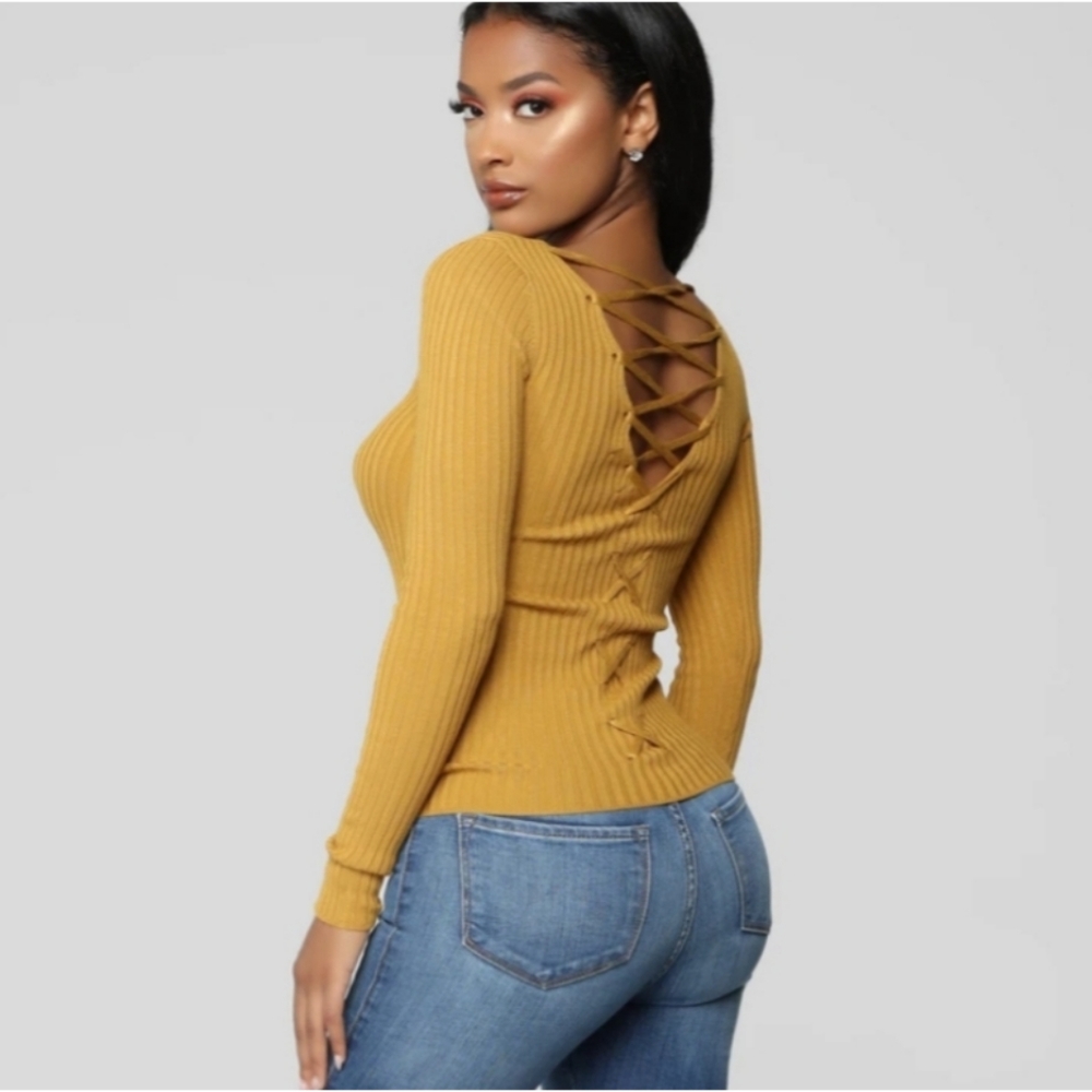 Long sleeve lace up back top